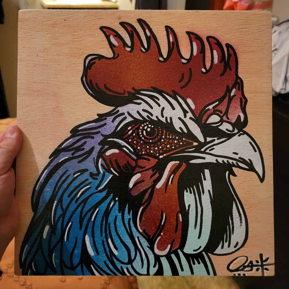 Rooster painting on wood